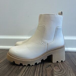 Qupid Brand White and Tan Boots